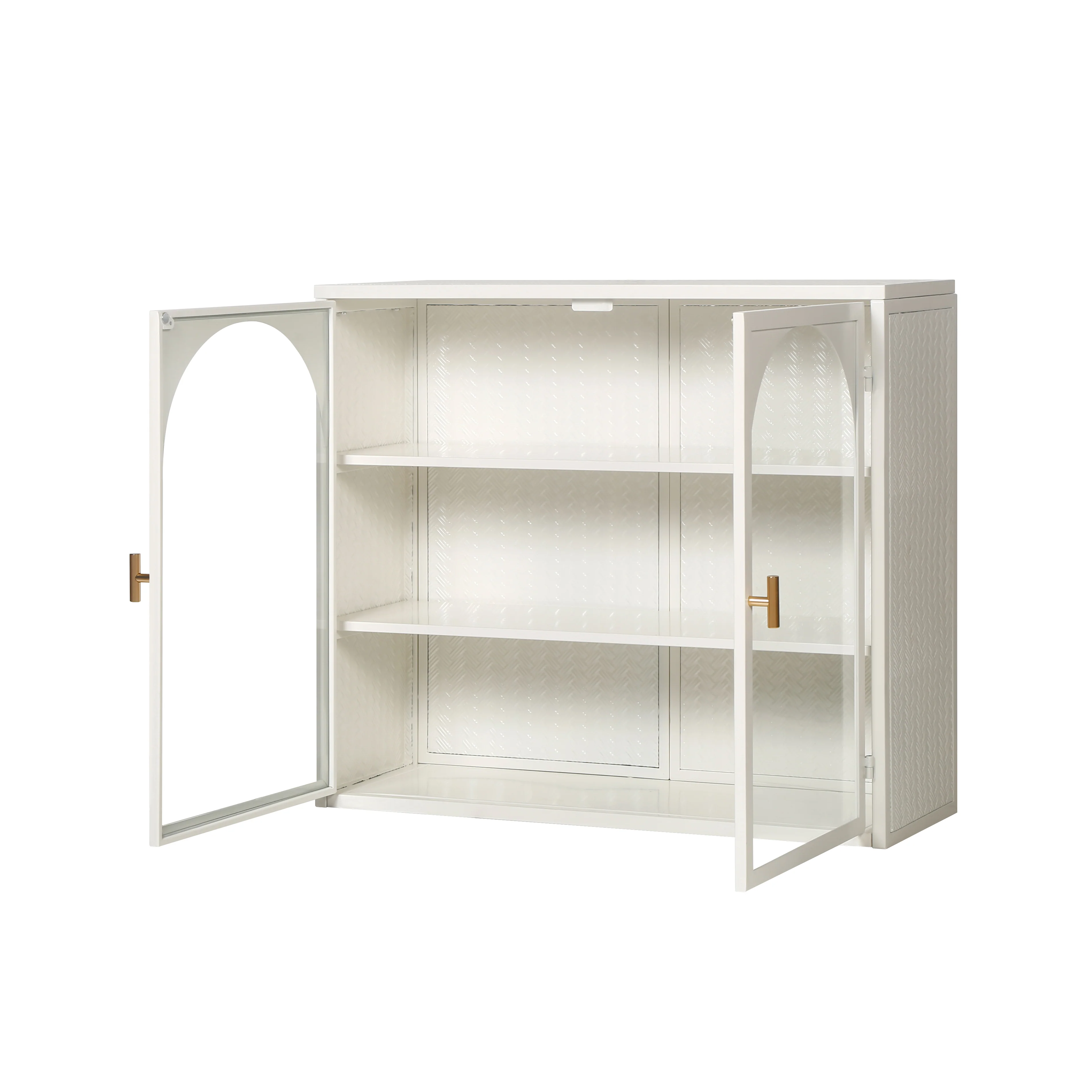 Wall Cabinet 70CM Two-door Three-tier Glass Woven Pattern White - Image 6
