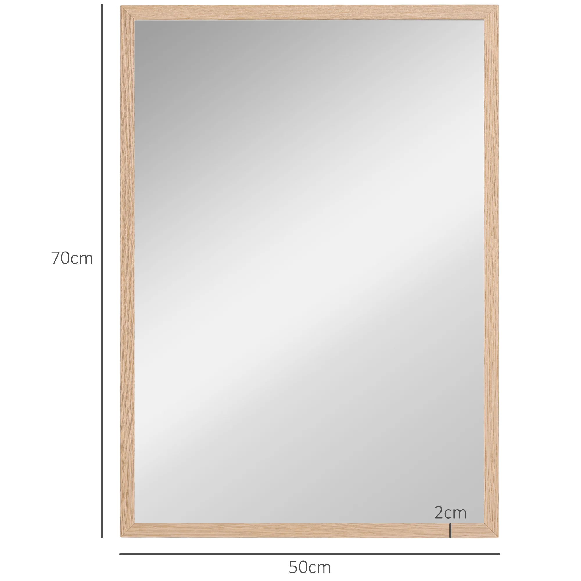 Wall Mirror, 50x70cm Decorative with 4 Hooks, Rectangular - Image 3