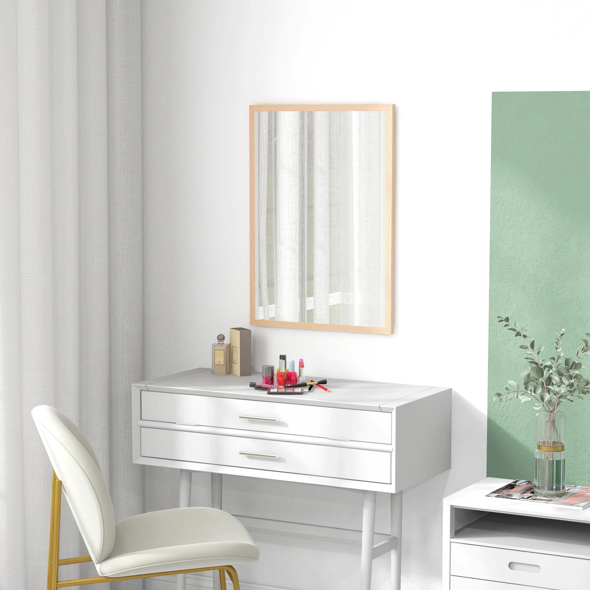 Wall Mirror, 50x70cm Decorative with 4 Hooks, Rectangular - Image 7