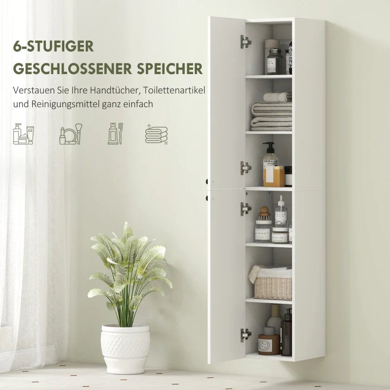 Wall-Mounted Bathroom Cabinet, 6 Shelves, Lacquered MDF, White - Image 5