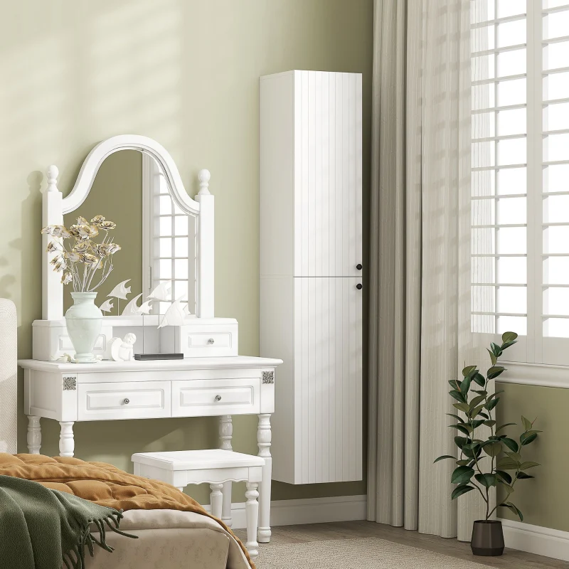 Wall-Mounted Bathroom Cabinet, 6 Shelves, Lacquered MDF, White - Image 8