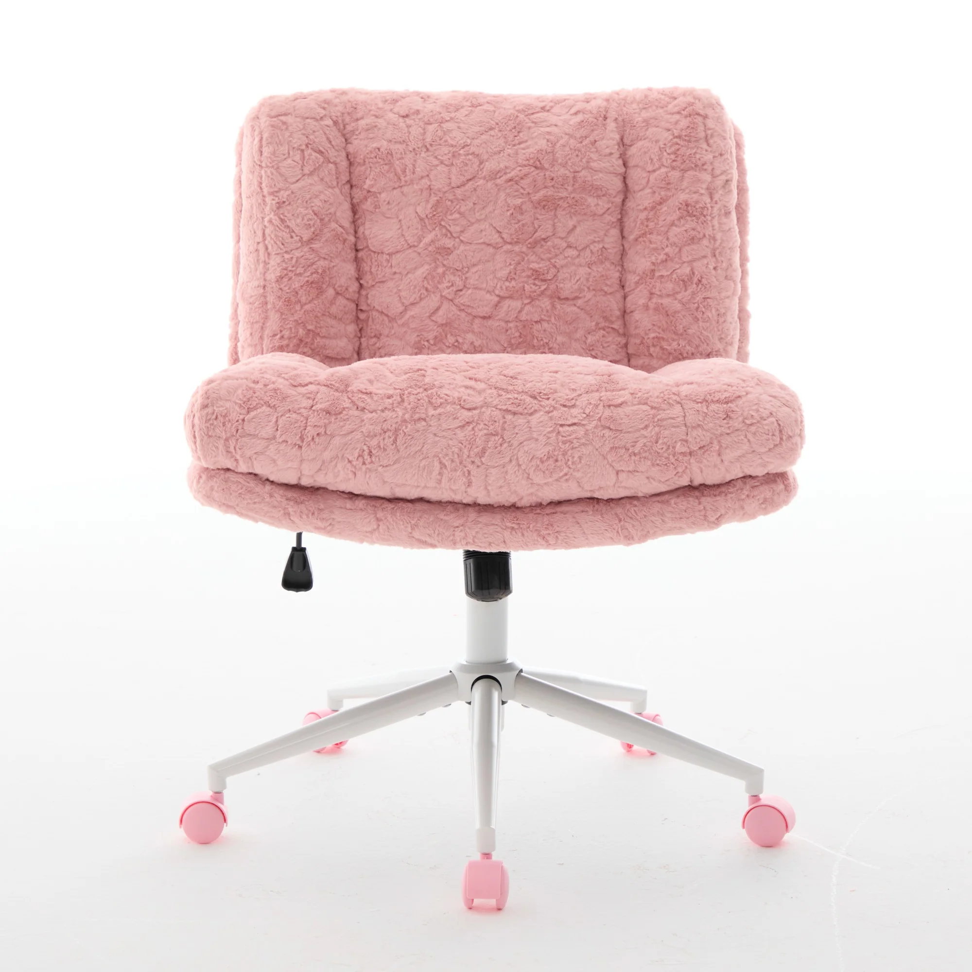 Wider Seat Office Chair with Swivel Adjustable Metal Base, Pink Artificial Rabbit Hair - Image 2