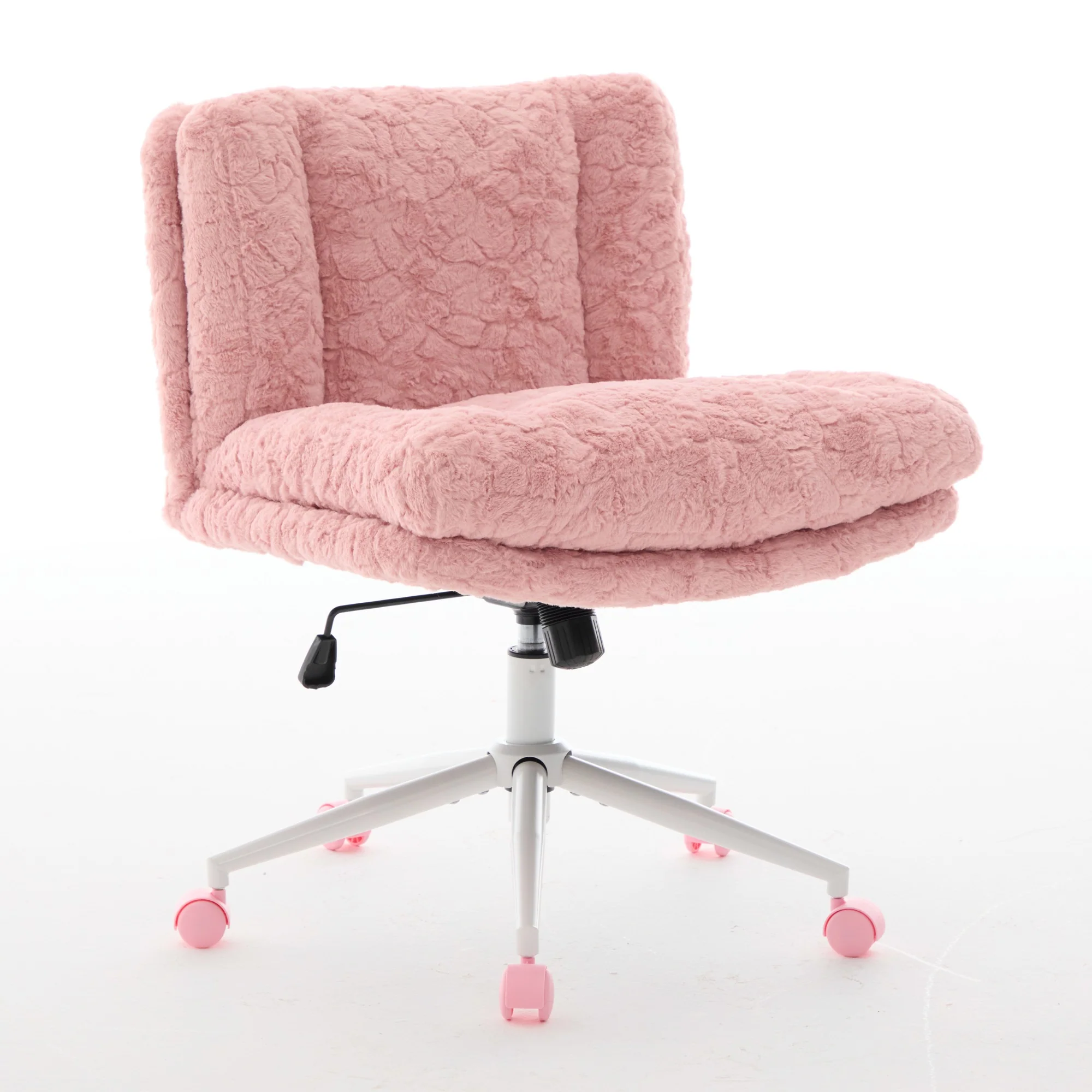 Wider Seat Office Chair with Swivel Adjustable Metal Base, Pink Artificial Rabbit Hair - Image 3
