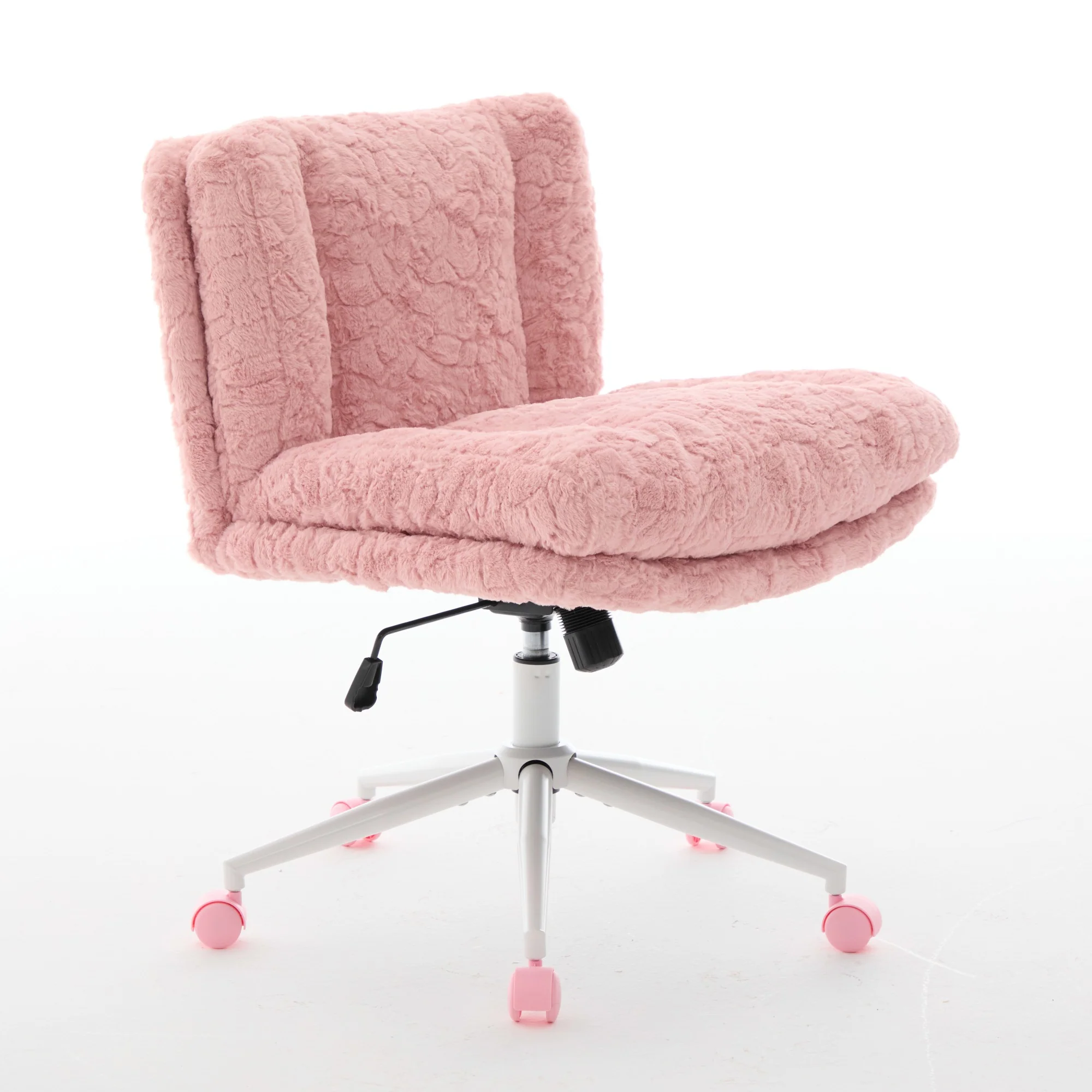 Wider Seat Office Chair with Swivel Adjustable Metal Base, Pink Artificial Rabbit Hair - Image 4