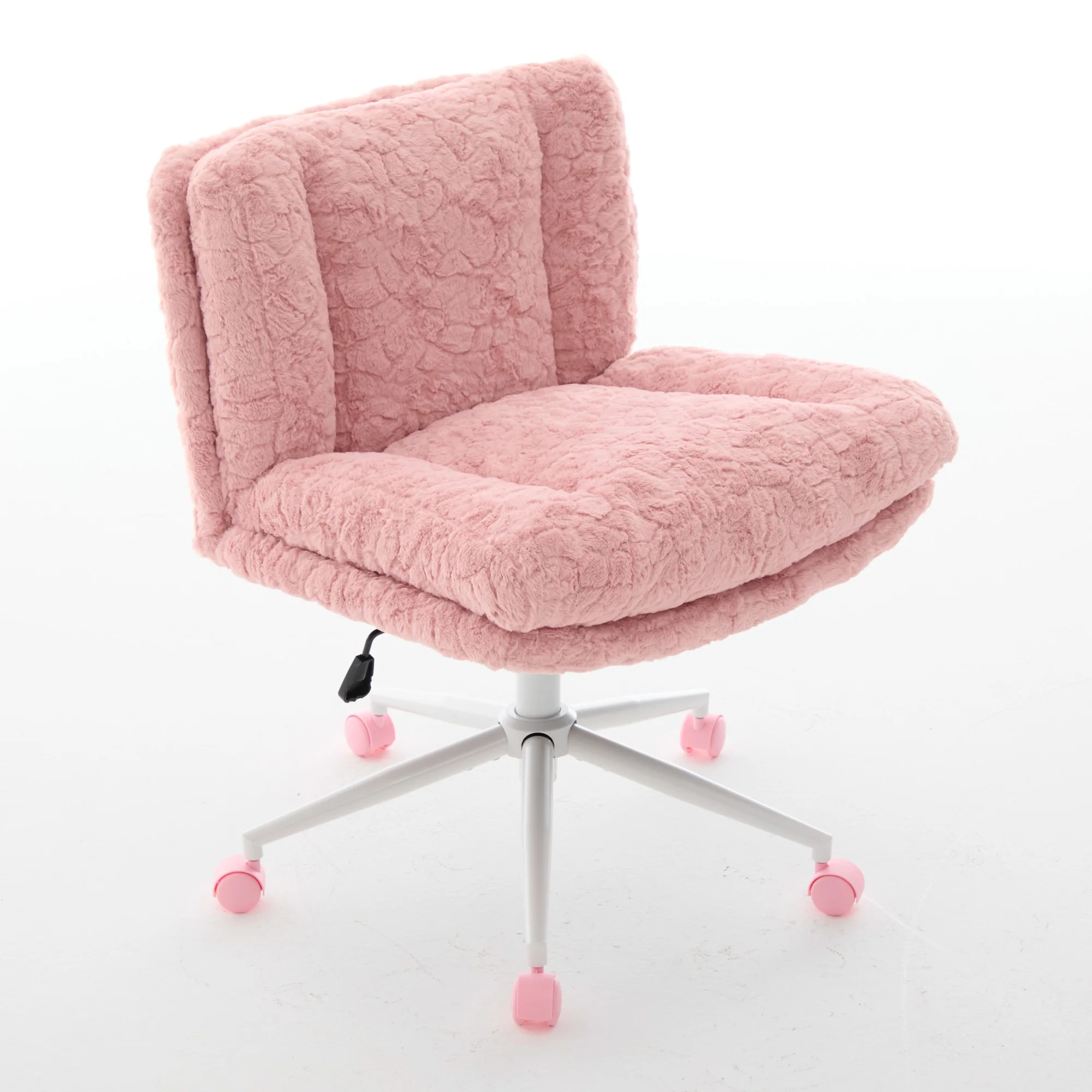Wider Seat Office Chair with Swivel Adjustable Metal Base, Pink Artificial Rabbit Hair - Image 5