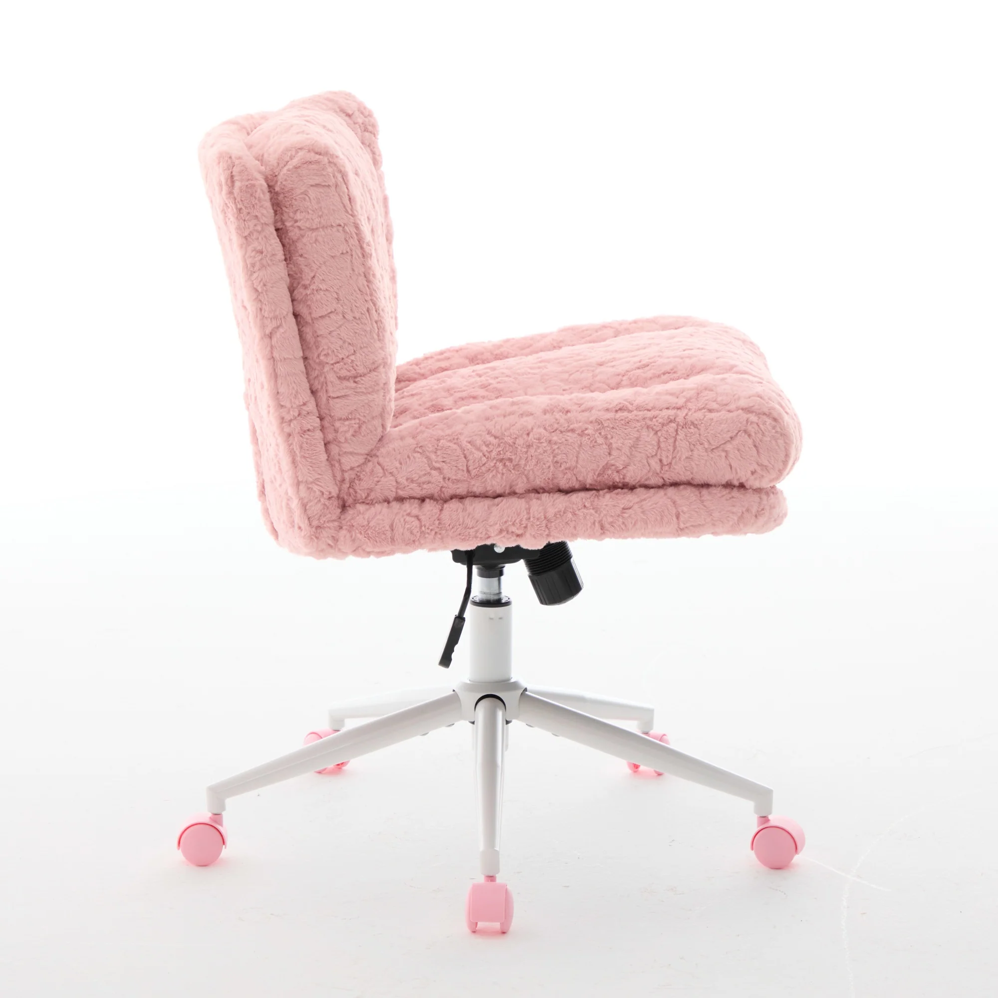 Wider Seat Office Chair with Swivel Adjustable Metal Base, Pink Artificial Rabbit Hair - Image 6