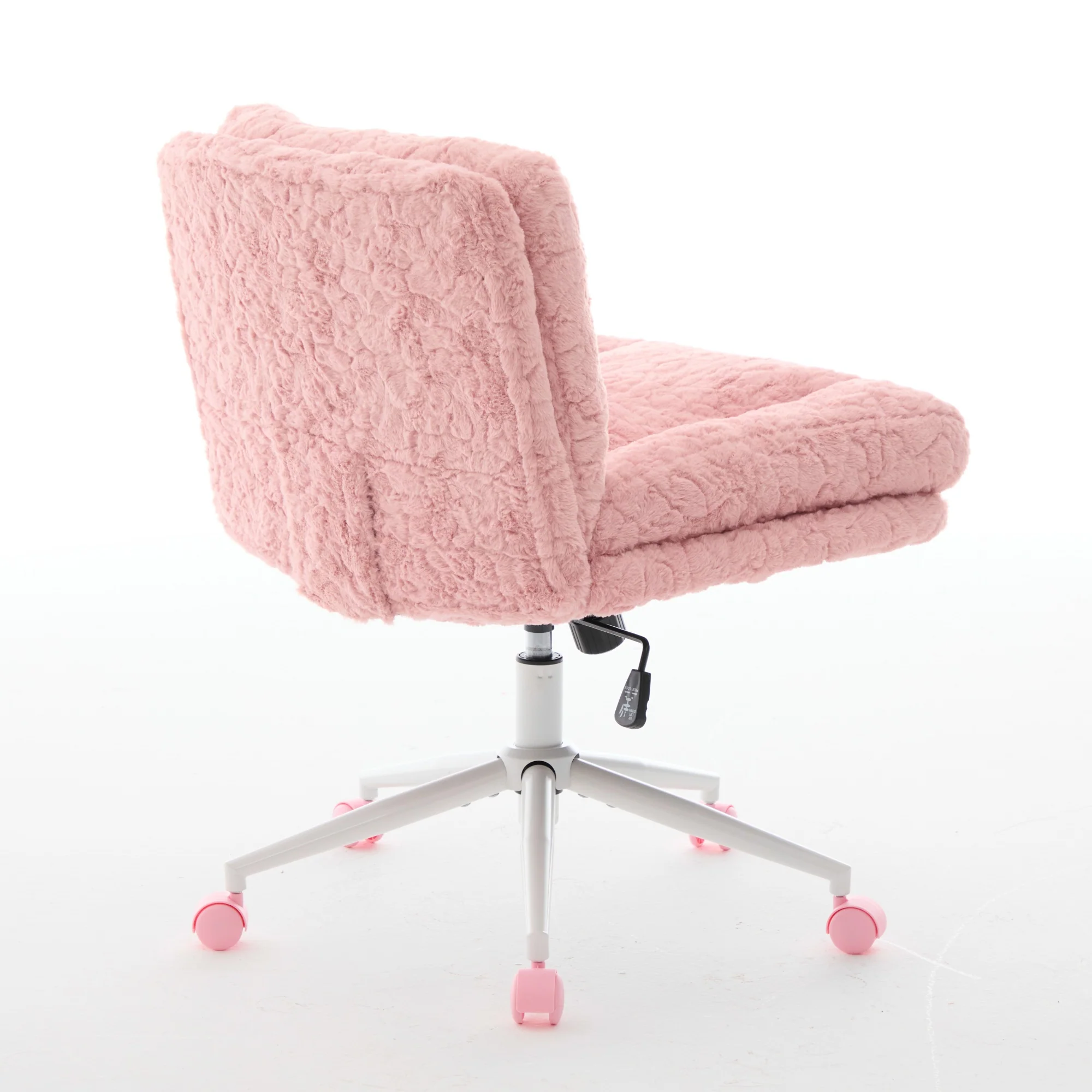 Wider Seat Office Chair with Swivel Adjustable Metal Base, Pink Artificial Rabbit Hair - Image 7