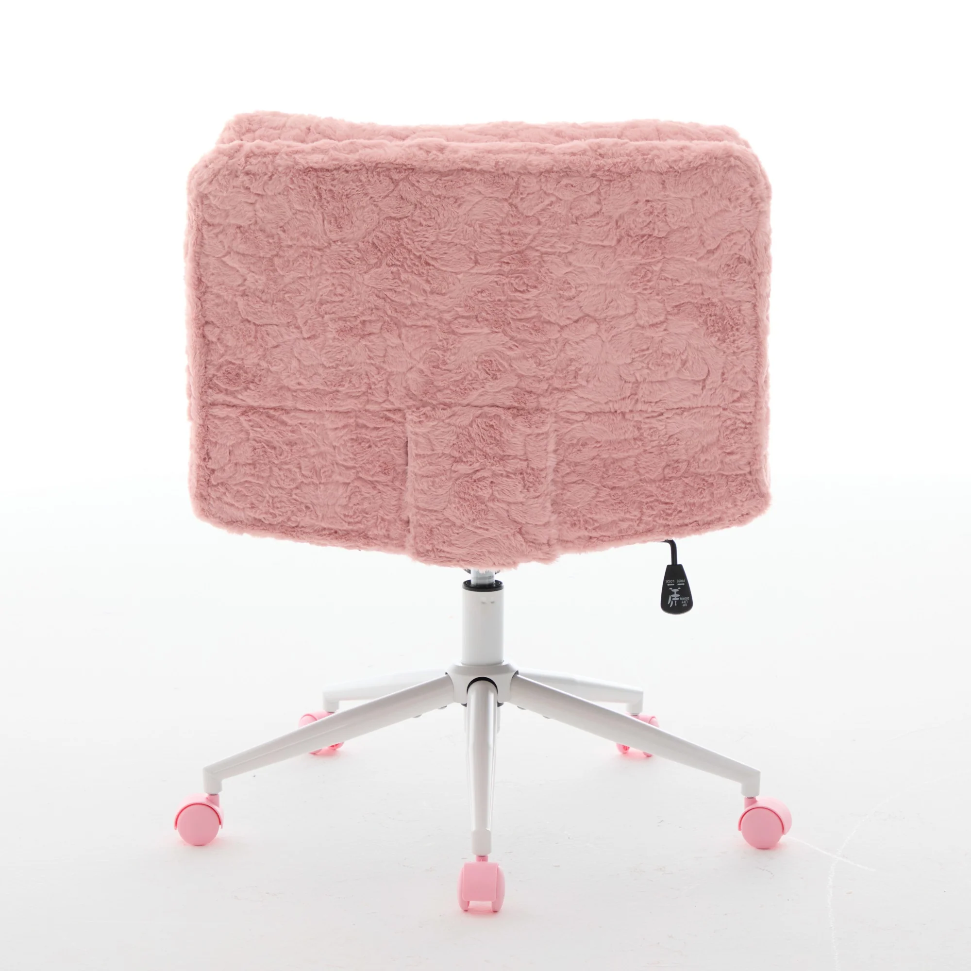 Wider Seat Office Chair with Swivel Adjustable Metal Base, Pink Artificial Rabbit Hair - Image 8