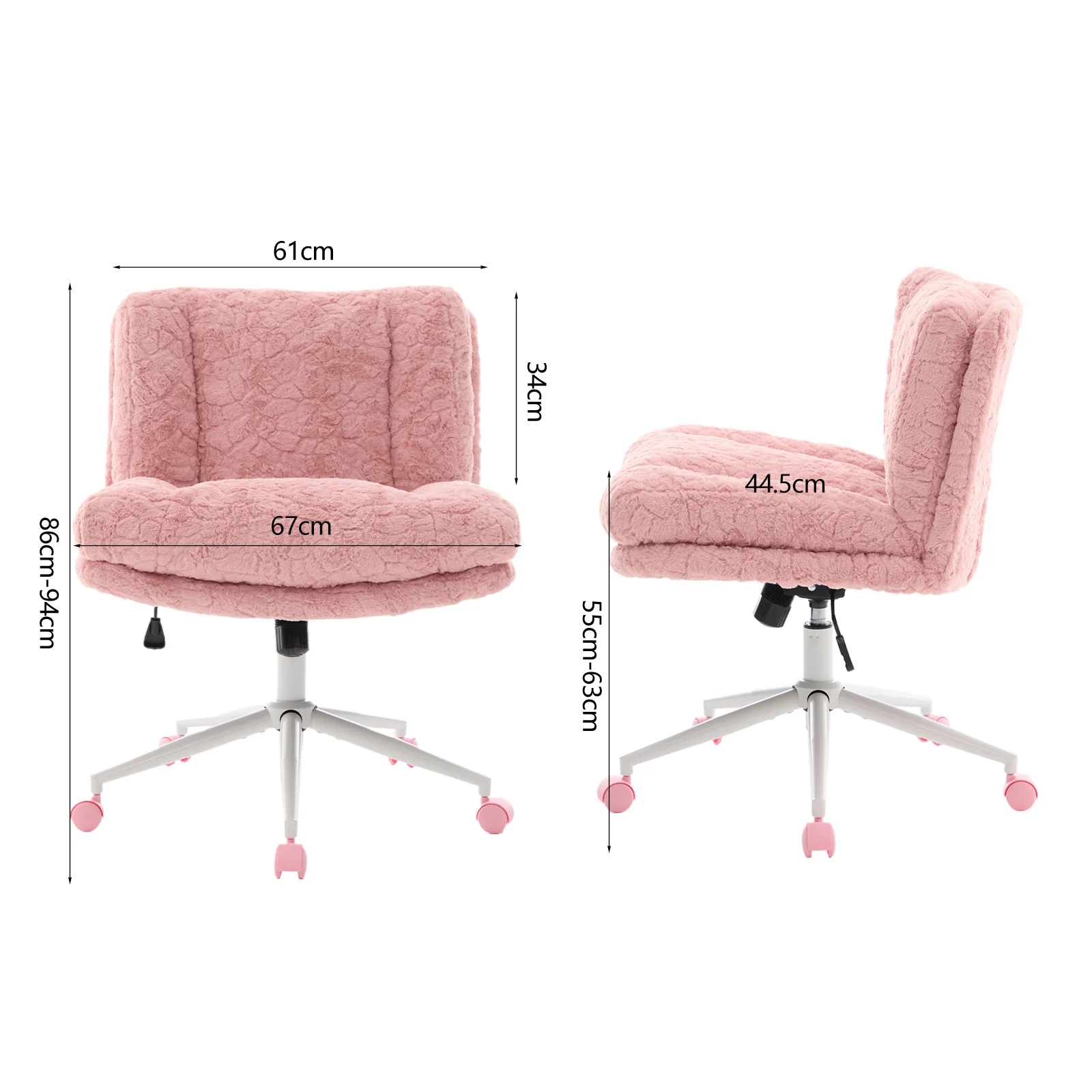 Wider Seat Office Chair with Swivel Adjustable Metal Base, Pink Artificial Rabbit Hair - Image 9