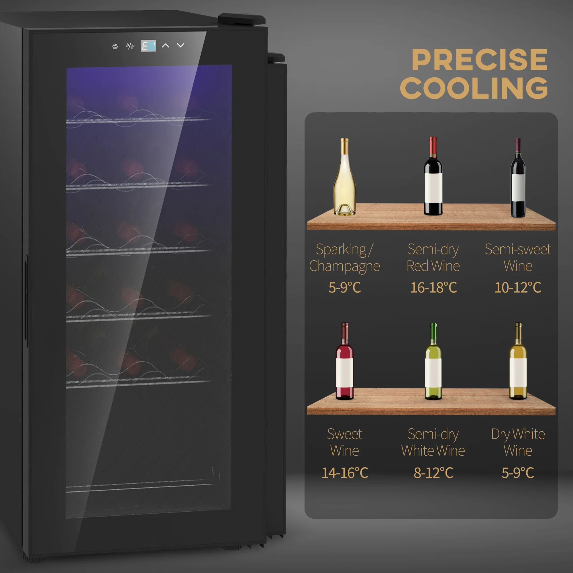 Wine Cooler, 50L 18 Bottle Freestanding with Glass Door, Black - Image 6
