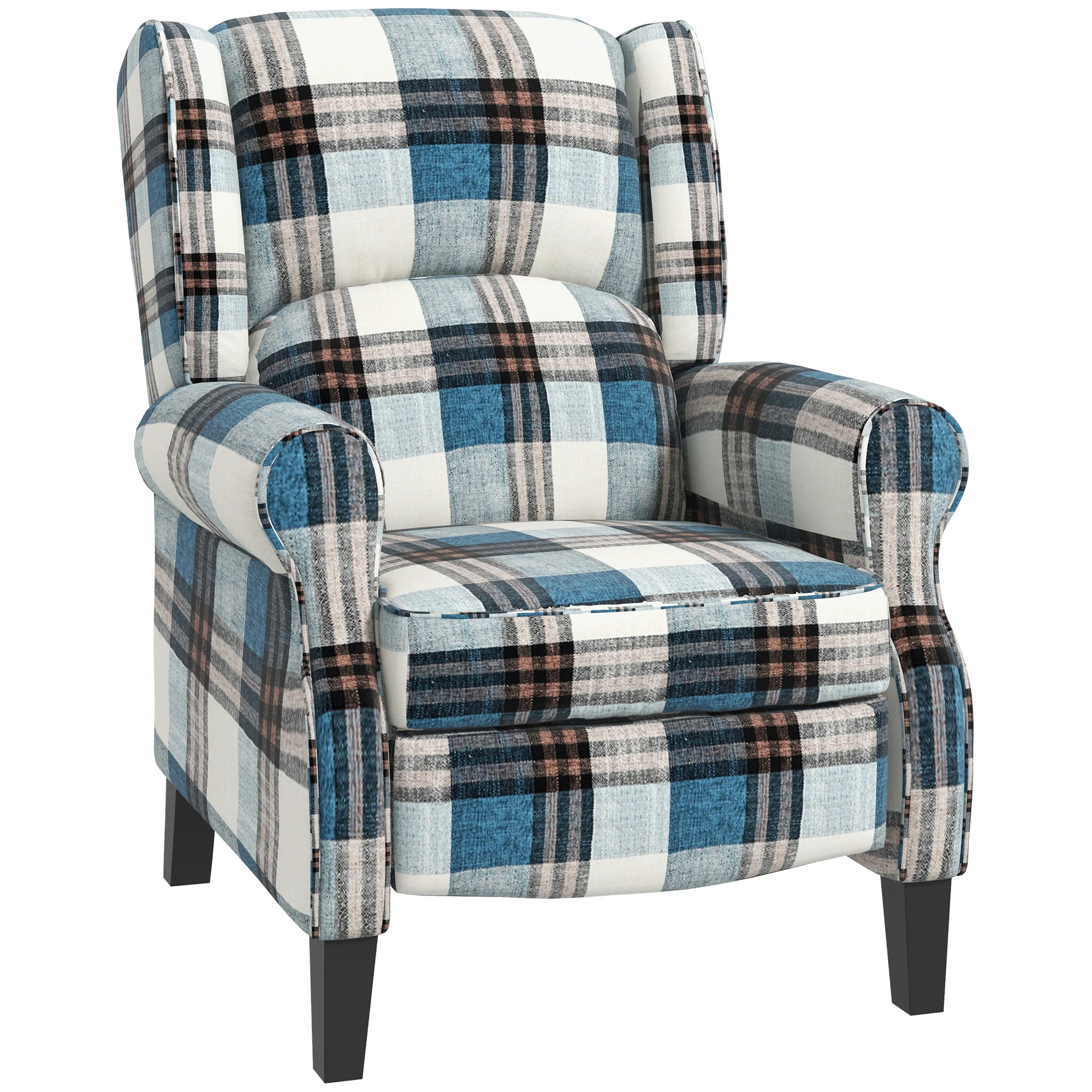 Wingback Reclining Chair Push Back Armchair with Footrest Wood Legs Blue - Image 2