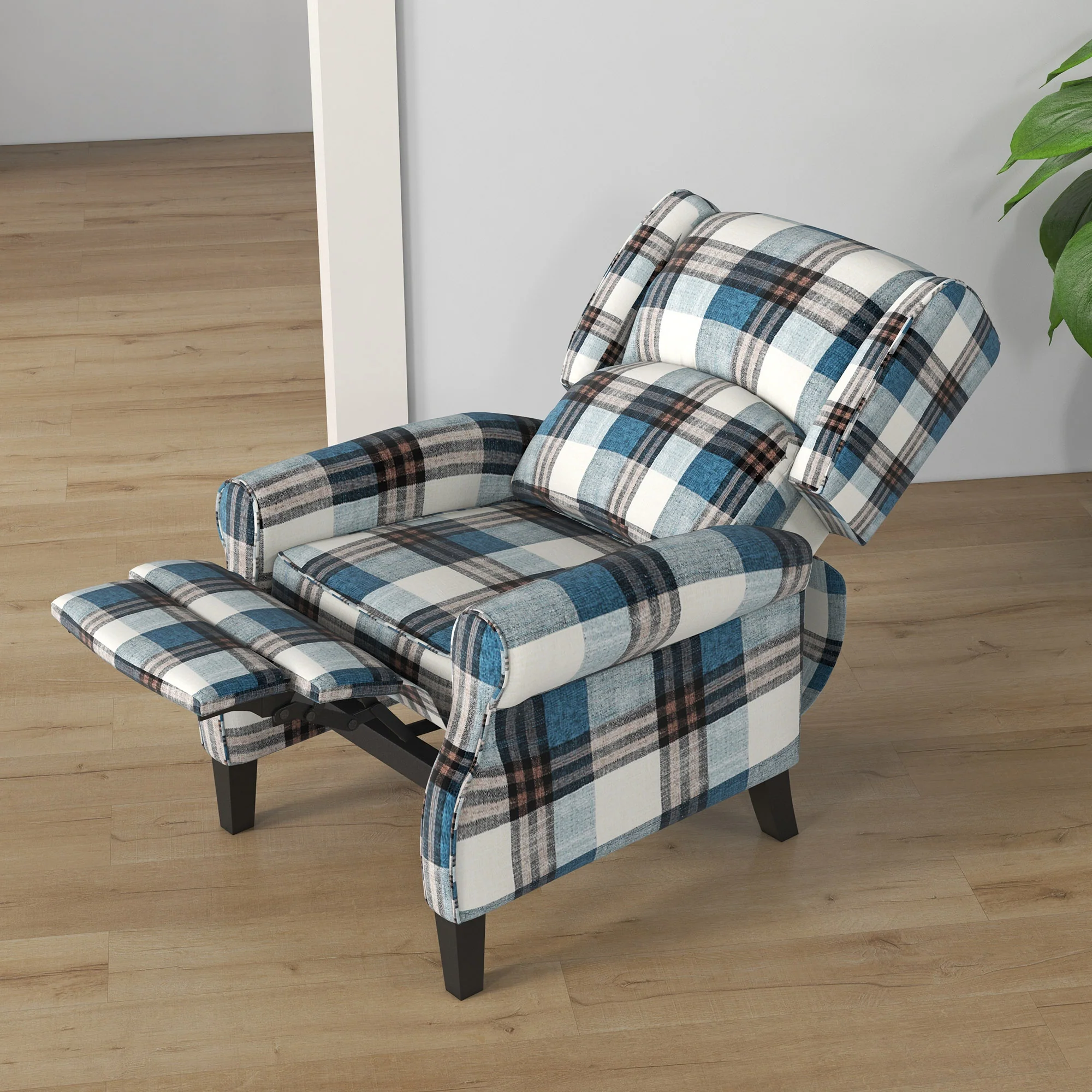 Wingback Reclining Chair Push Back Armchair with Footrest Wood Legs Blue - Image 8