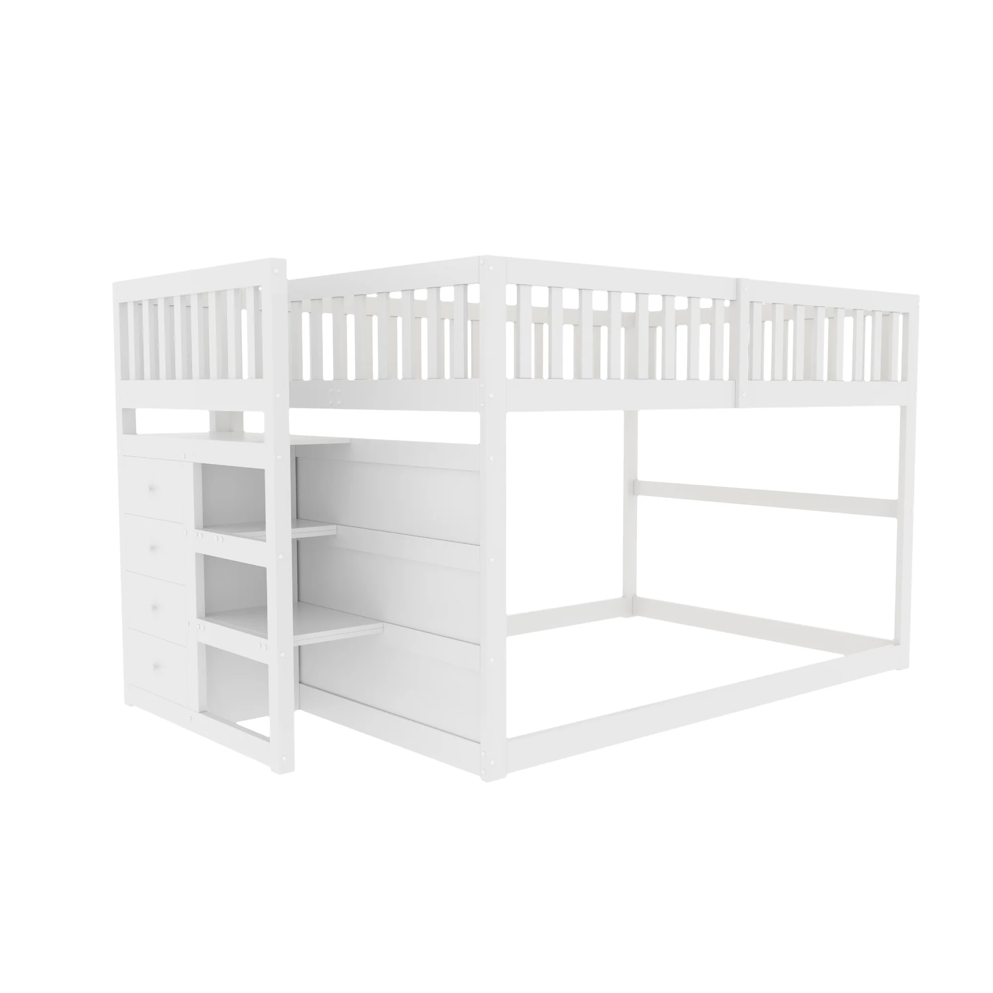 Wooden Bunk Bed with Ladder, Storage Drawers & Space-Saving Design, White - Image 10