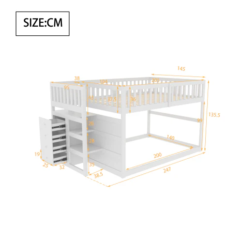 Wooden Bunk Bed with Ladder, Storage Drawers & Space-Saving Design, White - Image 11
