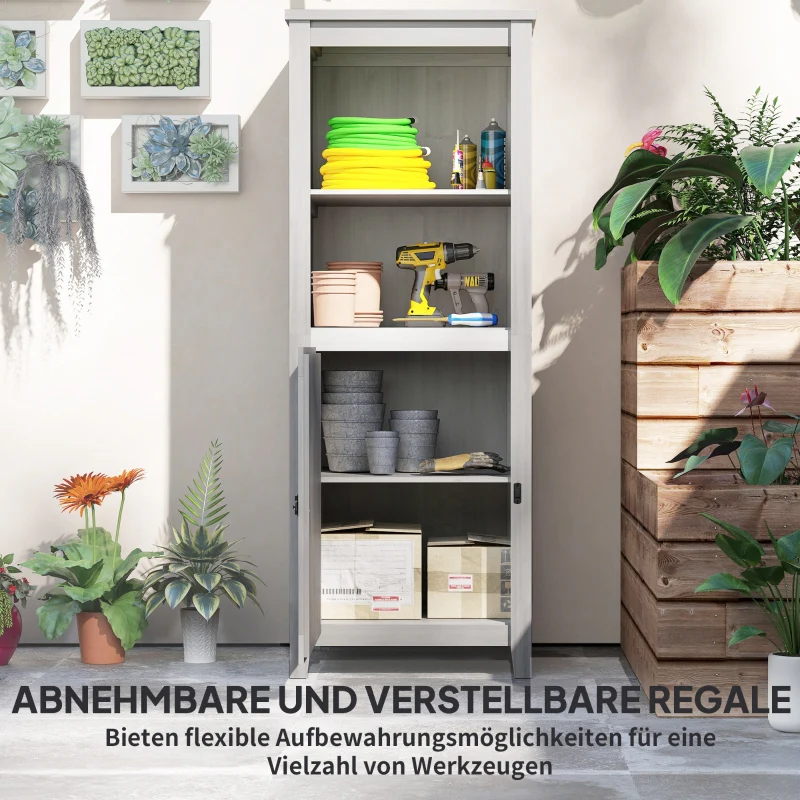 Wooden Garden Shed, Weatherproof, Lockable with Shelves, Light Gray - Image 4