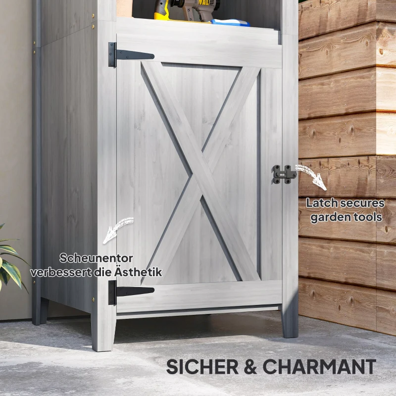 Wooden Garden Shed, Weatherproof, Lockable with Shelves, Light Gray - Image 5
