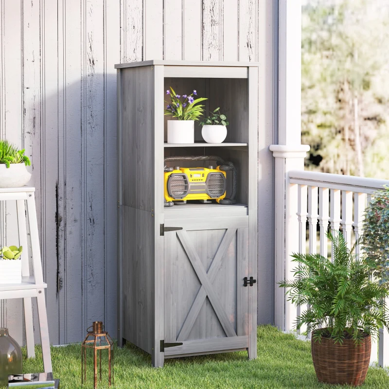 Wooden Garden Shed, Weatherproof, Lockable with Shelves, Light Gray - Image 7