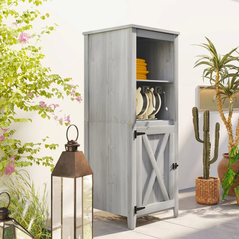 Wooden Garden Shed, Weatherproof, Lockable with Shelves, Light Gray - Image 8