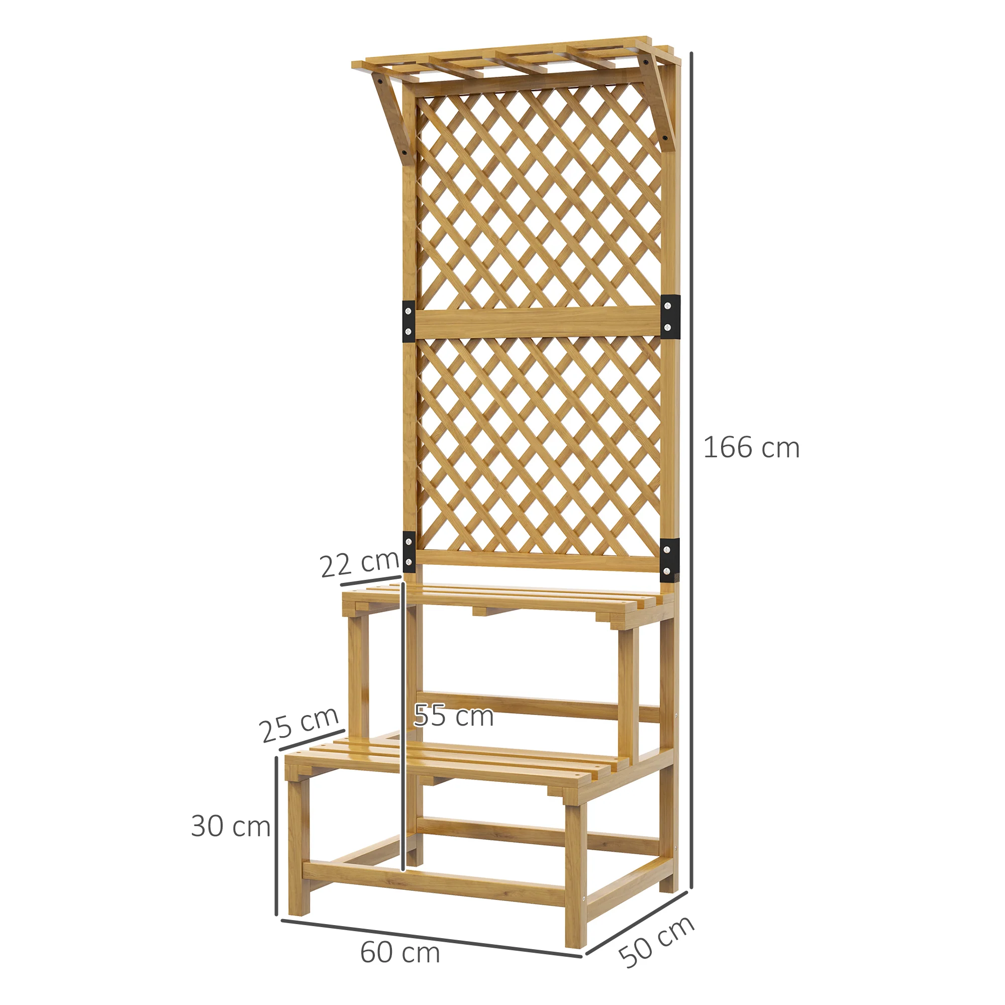 Wooden Plant Stand, 2 Levels, Trellis, Fir Wood - Image 3
