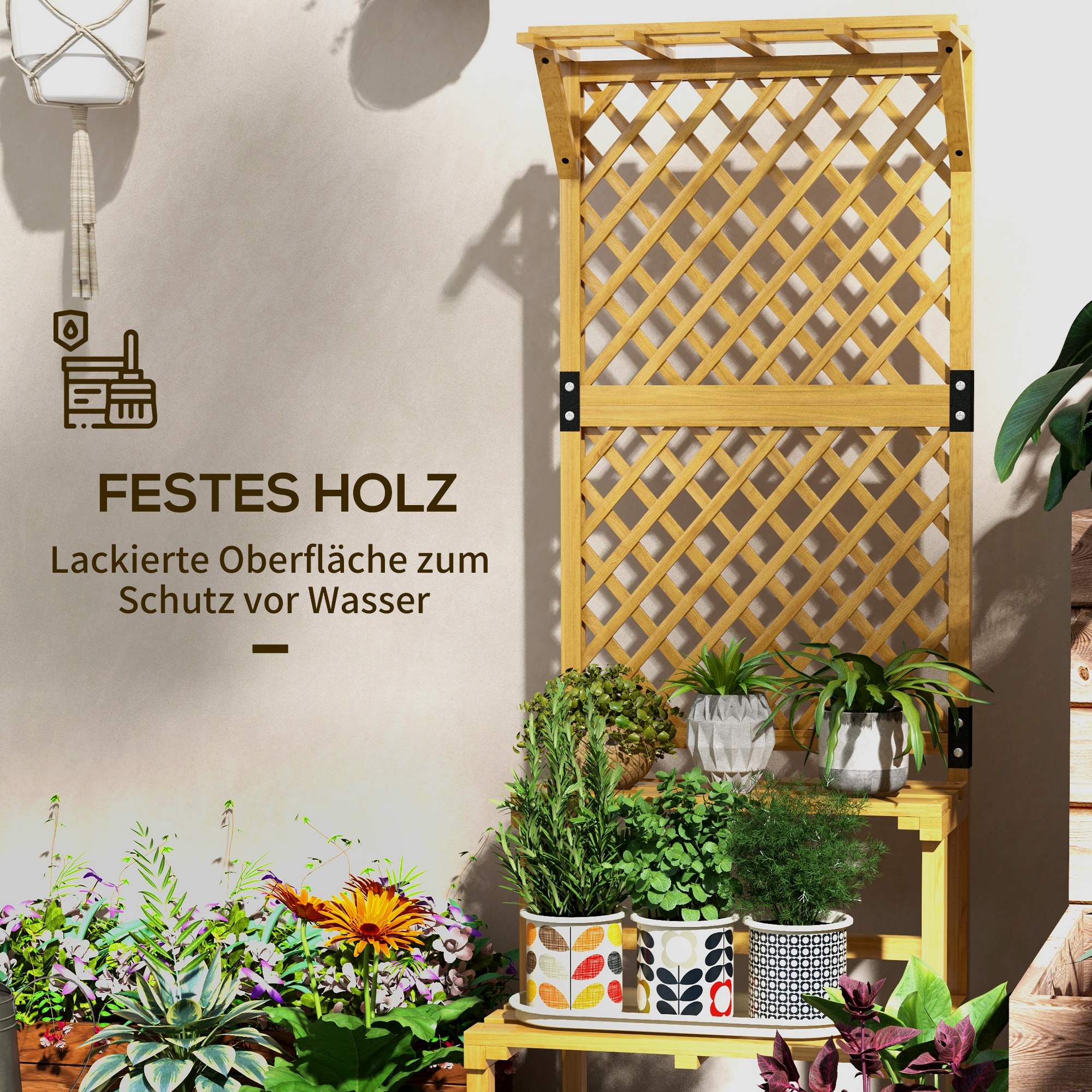 Wooden Plant Stand, 2 Levels, Trellis, Fir Wood - Image 5