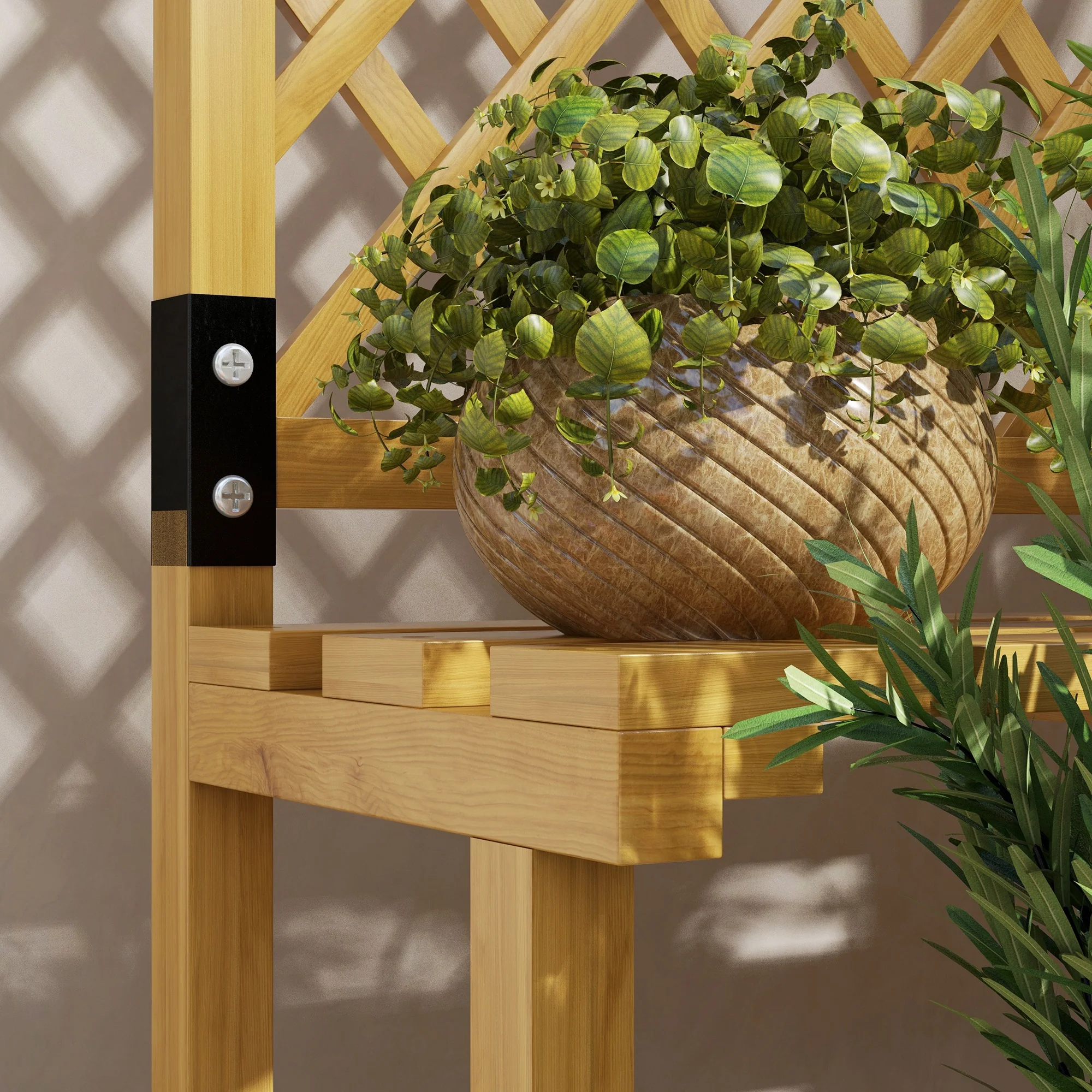 Wooden Plant Stand, 2 Levels, Trellis, Fir Wood - Image 7