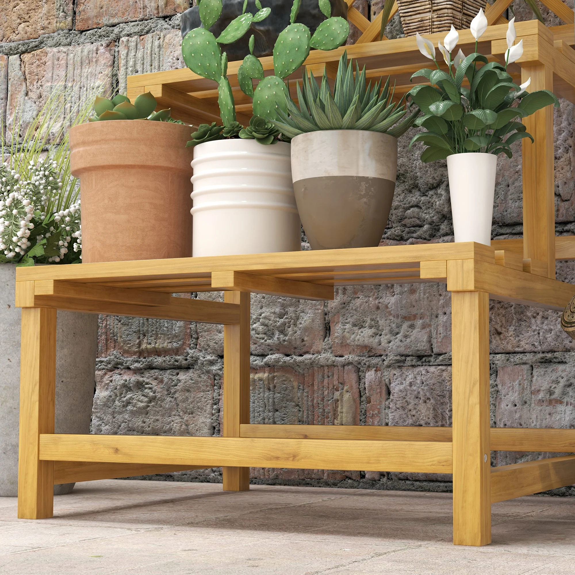 Wooden Plant Stand, 2 Levels, Trellis, Fir Wood - Image 8