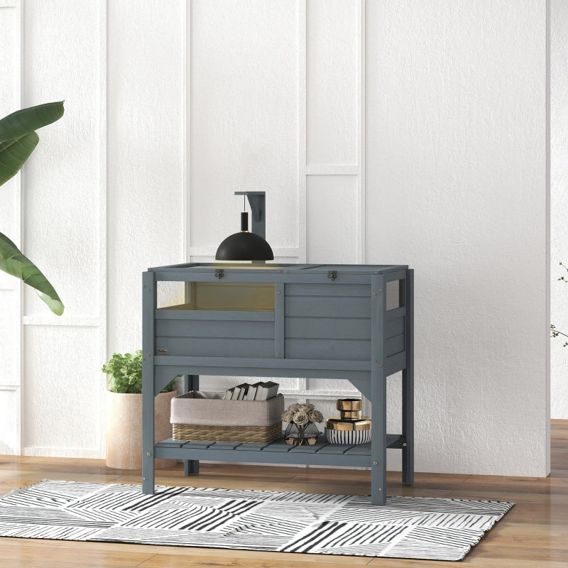 Wooden Tortoise House, Shelter Run Shelf Lamp Holder Tray, Grey