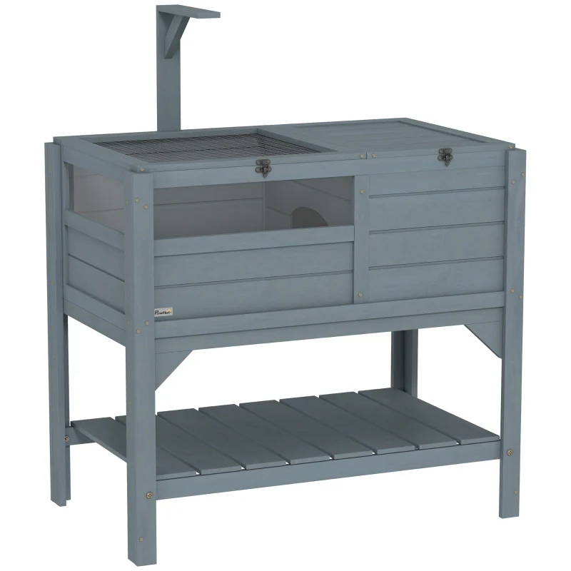 Wooden Tortoise House, Shelter Run Shelf Lamp Holder Tray, Grey - Image 2