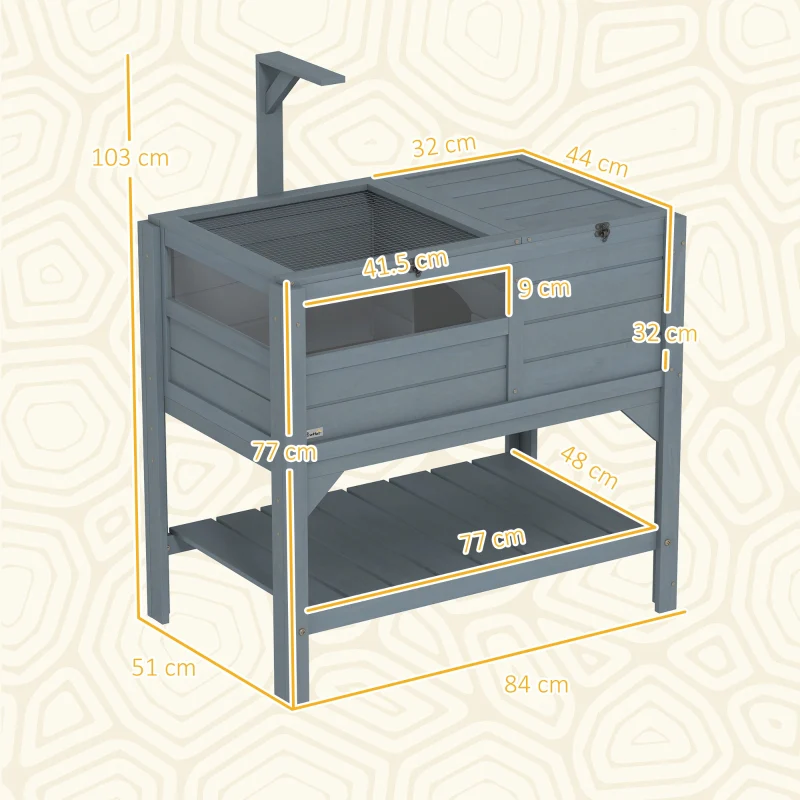 Wooden Tortoise House, Shelter Run Shelf Lamp Holder Tray, Grey - Image 3