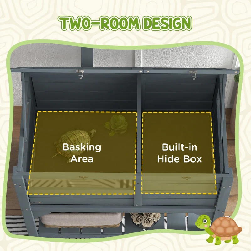 Wooden Tortoise House, Shelter Run Shelf Lamp Holder Tray, Grey - Image 4