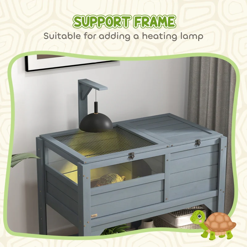 Wooden Tortoise House, Shelter Run Shelf Lamp Holder Tray, Grey - Image 5