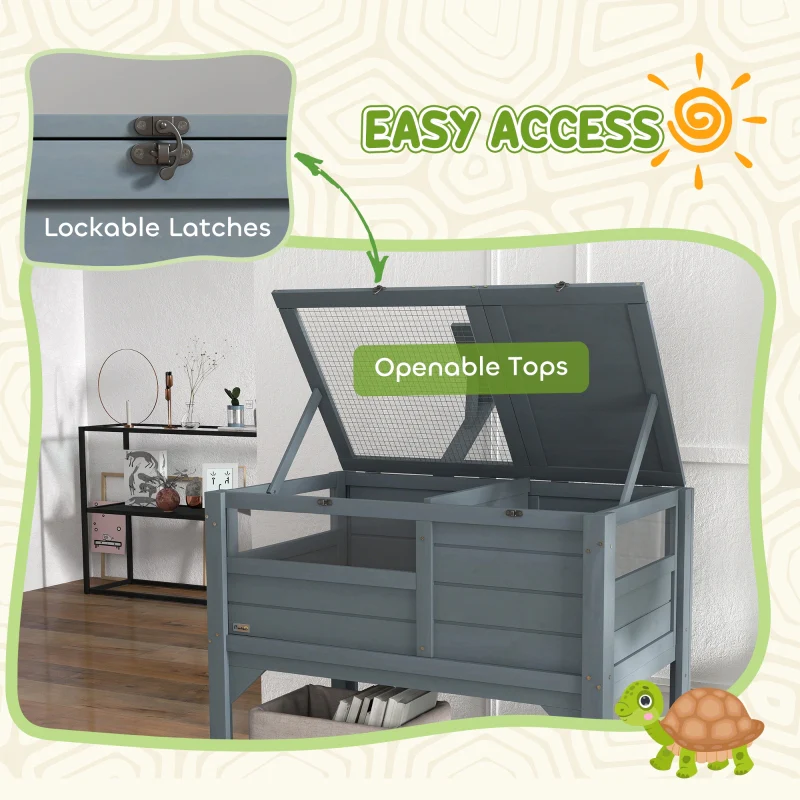 Wooden Tortoise House, Shelter Run Shelf Lamp Holder Tray, Grey - Image 6