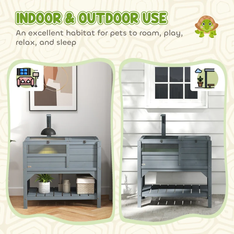 Wooden Tortoise House, Shelter Run Shelf Lamp Holder Tray, Grey - Image 8