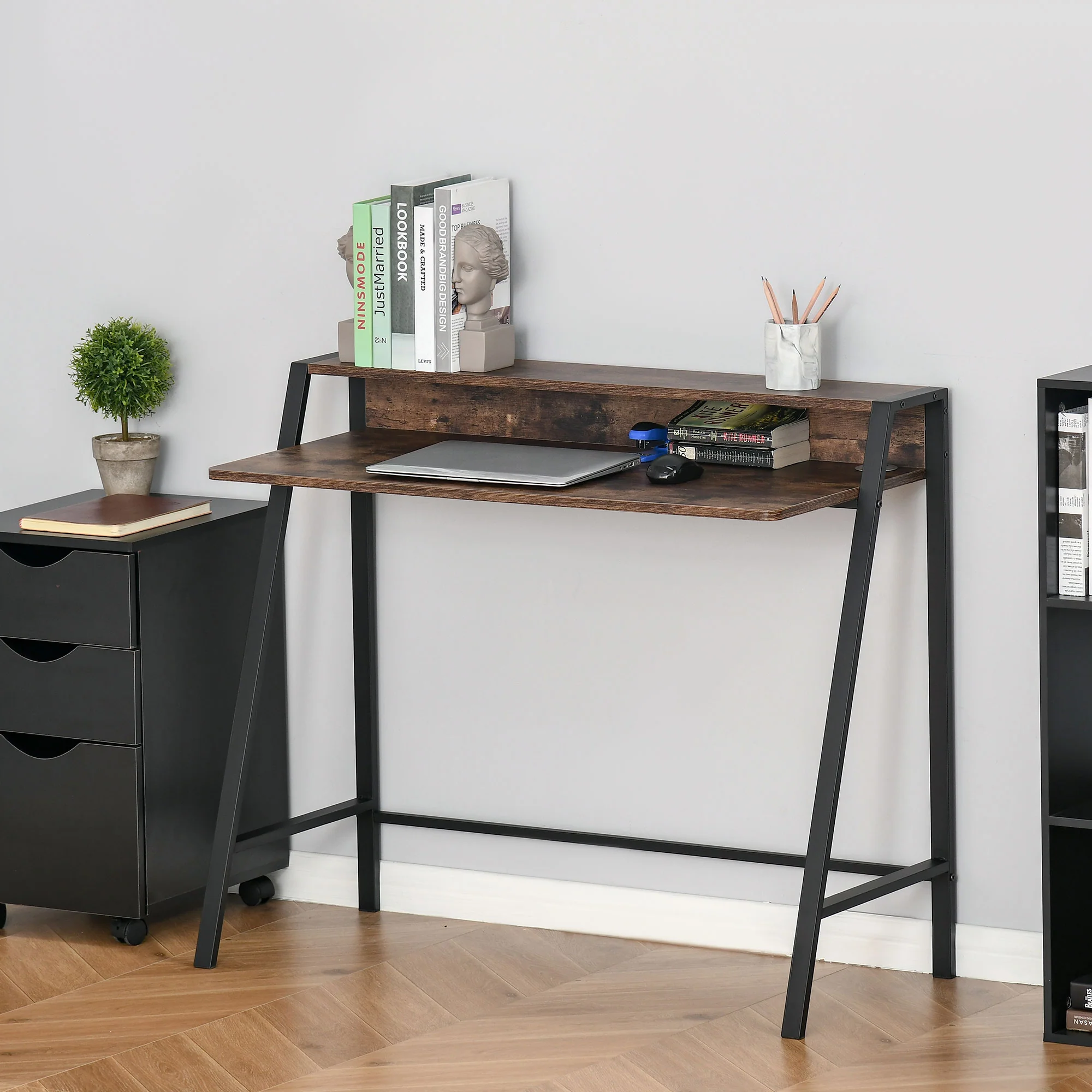 Writing Desk Computer Table Home Office Workstation Storage Shelf Rustic Brown