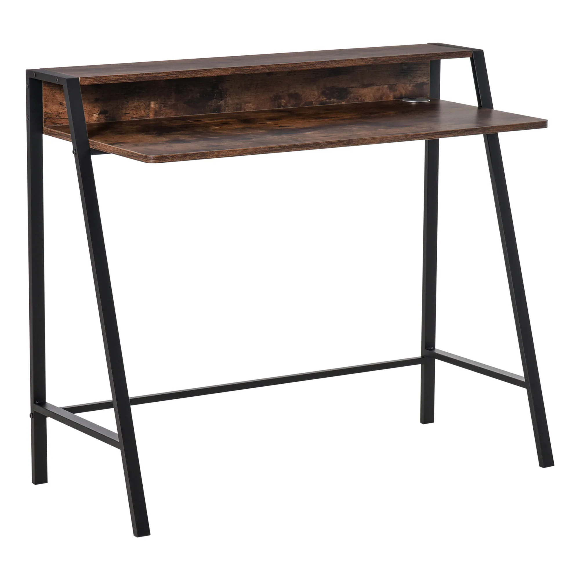 Writing Desk Computer Table Home Office Workstation Storage Shelf Rustic Brown - Image 2