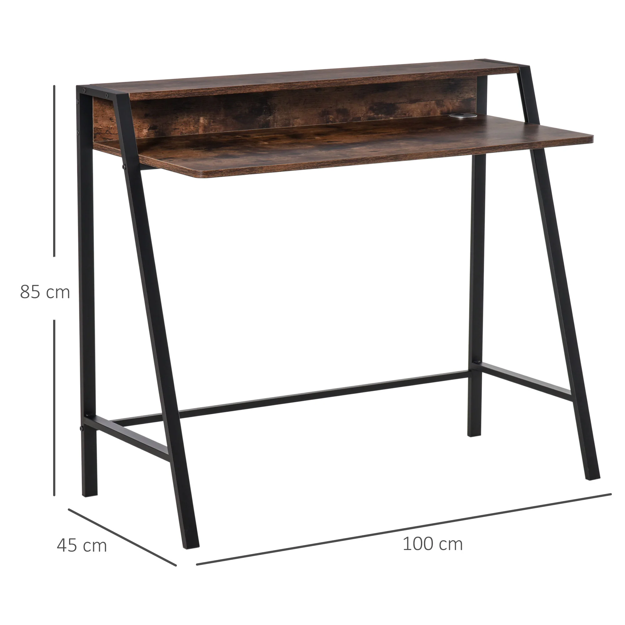 Writing Desk Computer Table Home Office Workstation Storage Shelf Rustic Brown - Image 3