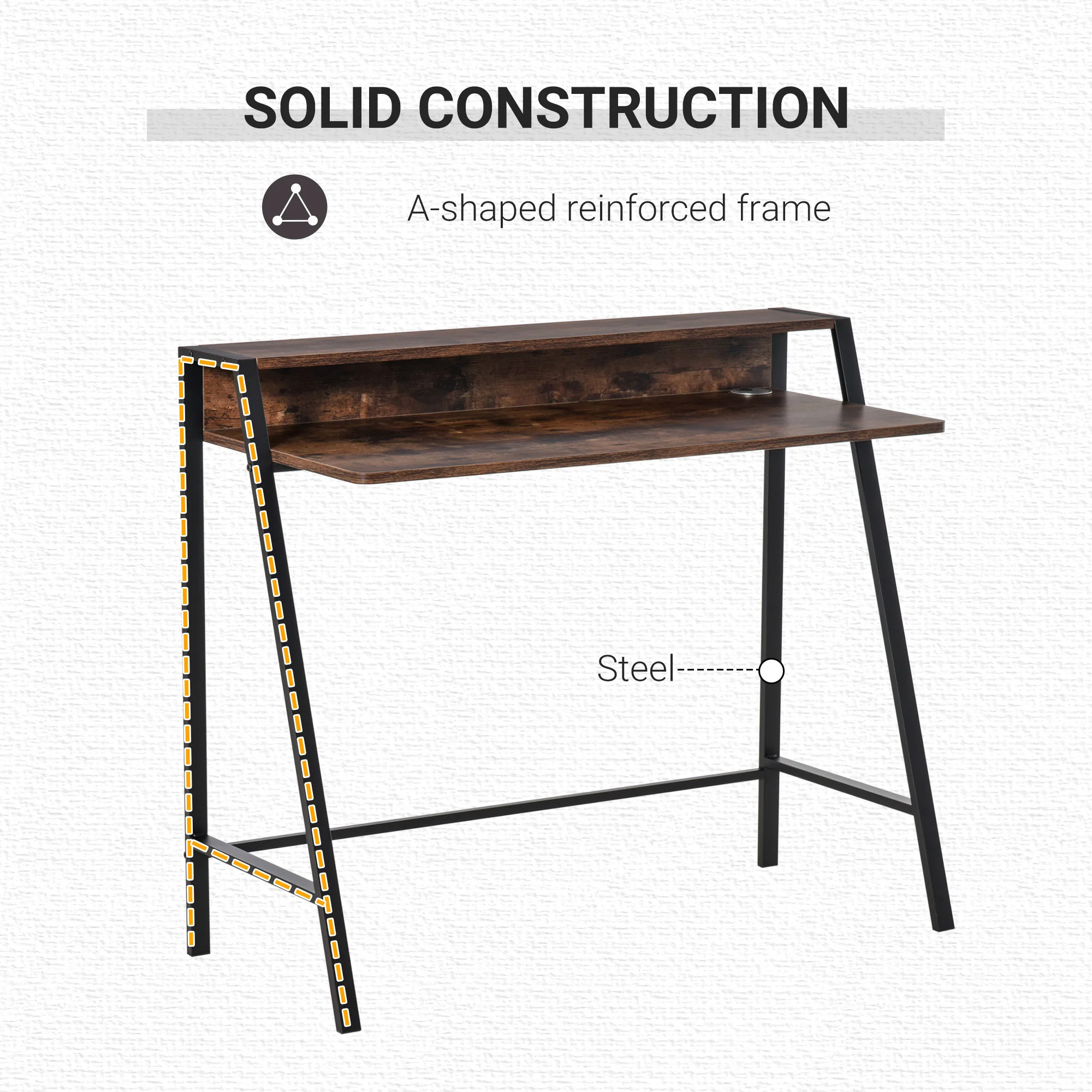 Writing Desk Computer Table Home Office Workstation Storage Shelf Rustic Brown - Image 5