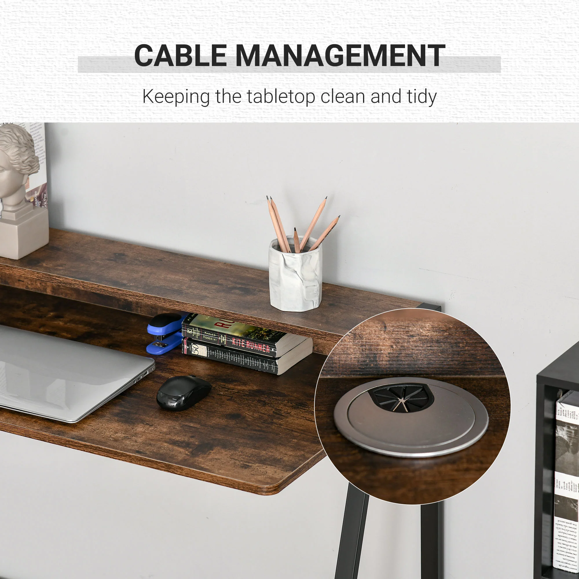 Writing Desk Computer Table Home Office Workstation Storage Shelf Rustic Brown - Image 6