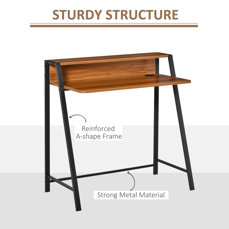 Writing Desk Computer Table with Storage Shelf 84L x 45W cm Walnut - Image 5