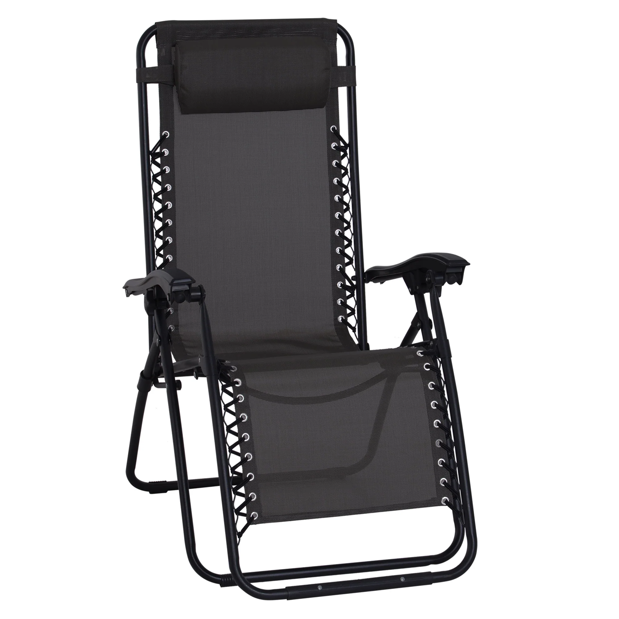 Zero Gravity Chair Folding and Reclining Sun Lounger with Head Pillow, Texteline Black - Image 2