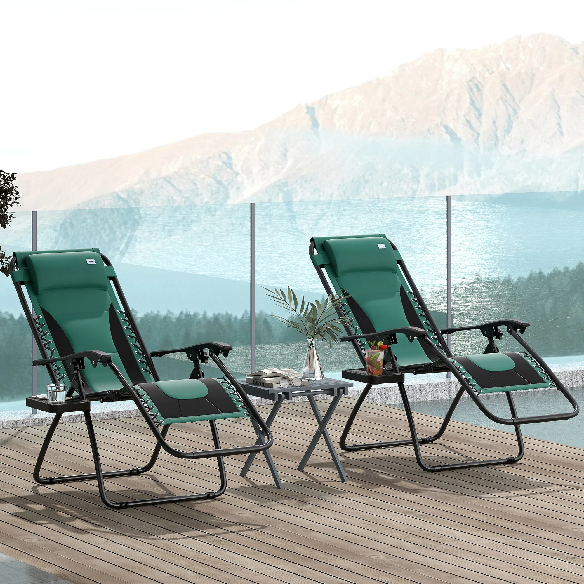 Zero Gravity Lounger Chair Set of 2, Folding Reclining with Padded Seat, Green