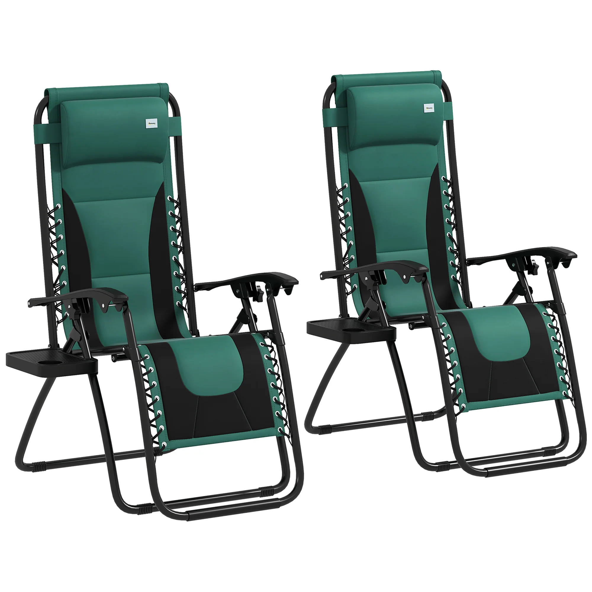 Zero Gravity Lounger Chair Set of 2, Folding Reclining with Padded Seat, Green - Image 2