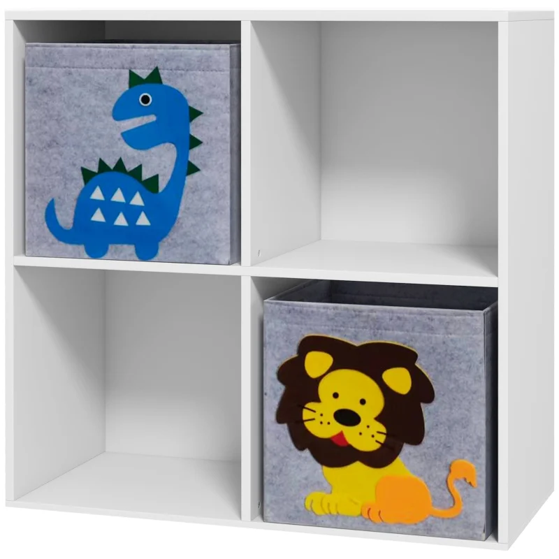 ZONEKIZ Children's Shelf Bookcase with 2 Storage Boxes, White+Gray - Image 2