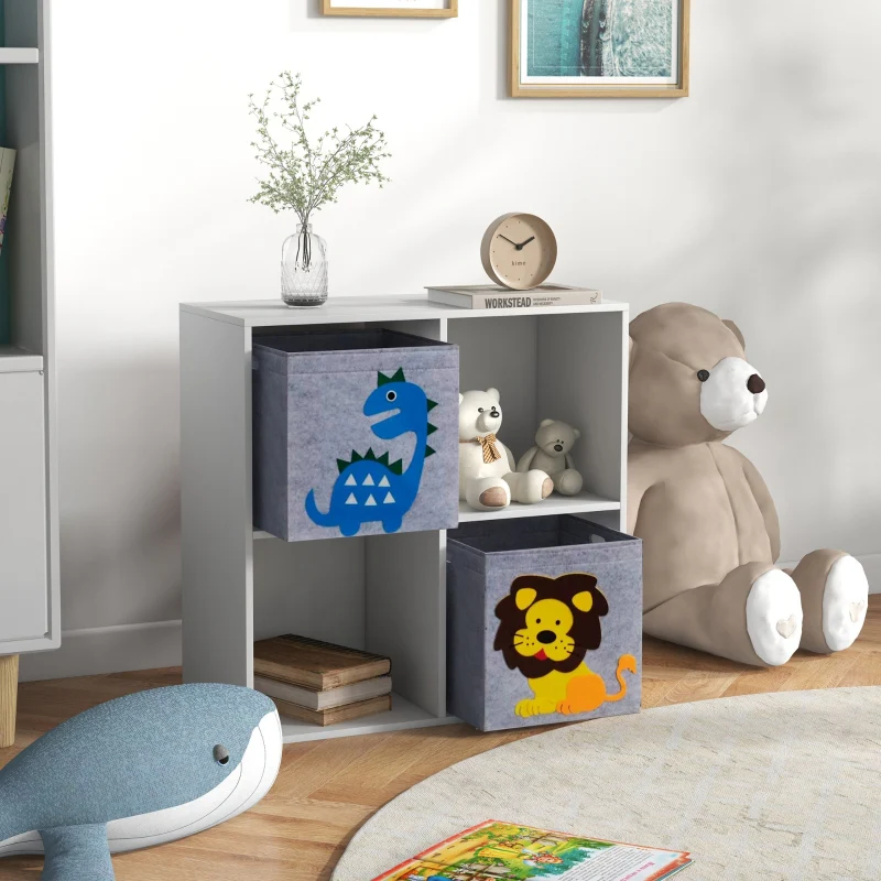 ZONEKIZ Children's Shelf Bookcase with 2 Storage Boxes, White+Gray - Image 5