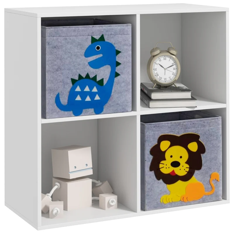 ZONEKIZ Children's Shelf Bookcase with 2 Storage Boxes, White+Gray - Image 6
